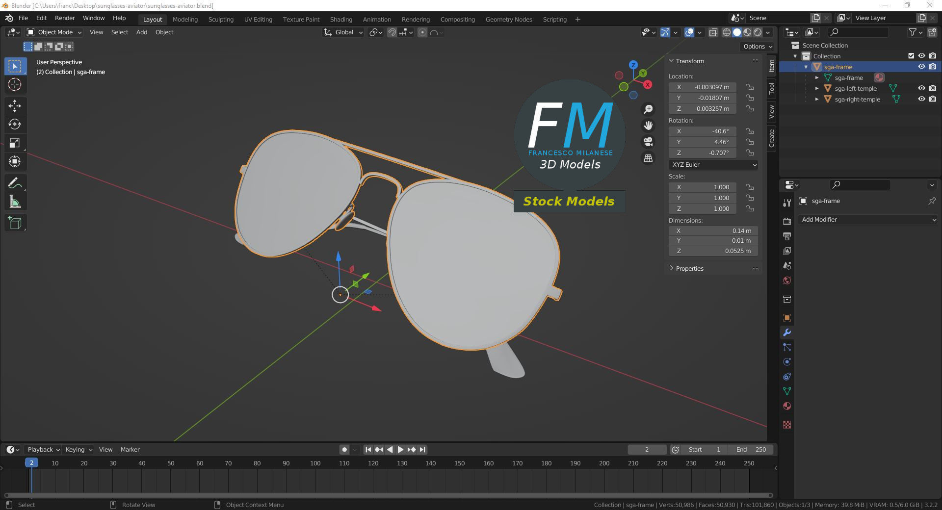 Sunglasses aviator 3D model_9