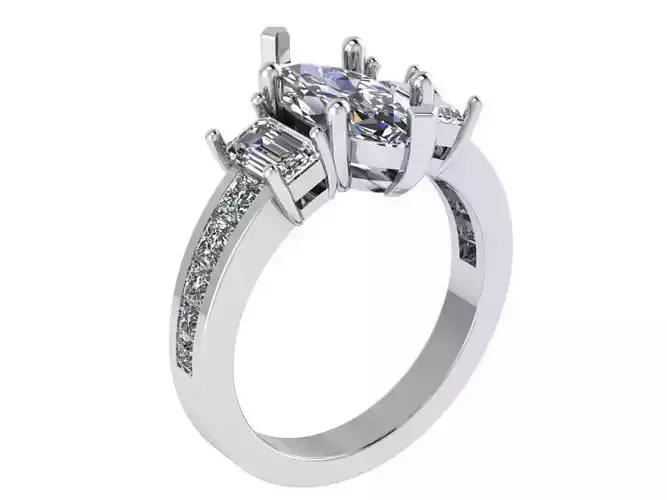 3-Stone Marquise And Emerald Cut Diamond Ring 0728