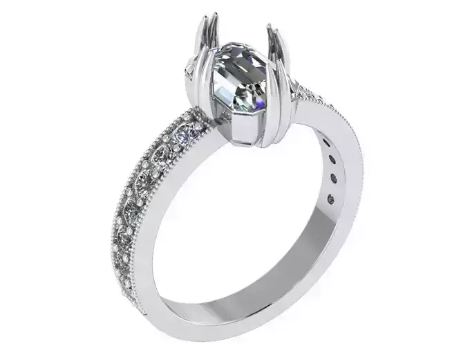 Emerald Cut Milgrain Ring 0729