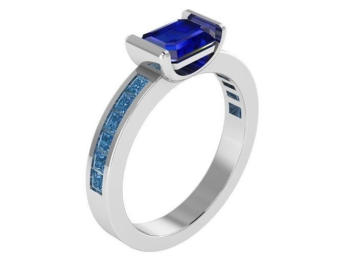 Emerald Cut Bar Setting Ring 0730 3D print model