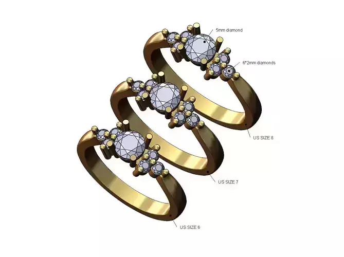Diamond 5mm stone cluster ring US sizes 6 7 8