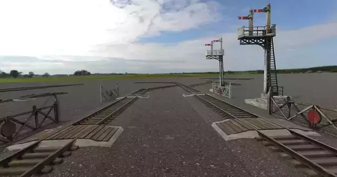 Modular Rail Track and Signal Crossing Low-poly 3D model