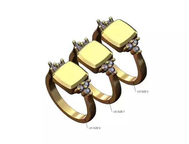 Rounded square signet with side diamond crowns US sizes 6 7 8 