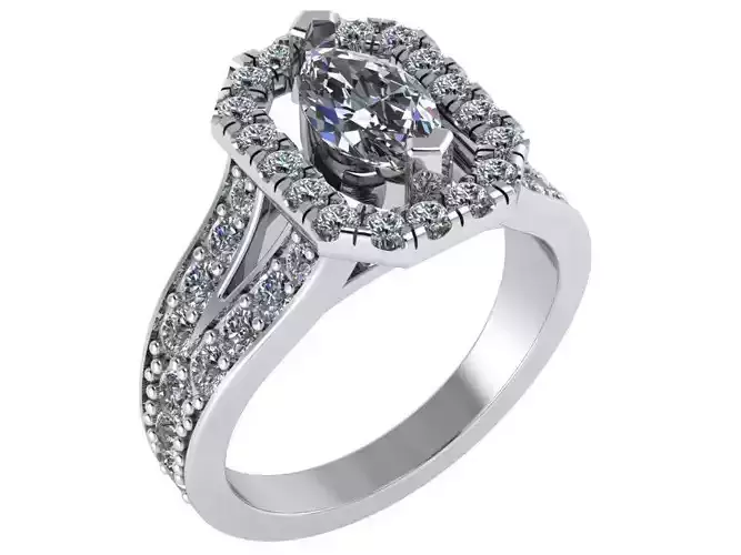Marquise Cut Emerald Halo Diamond Ring 1003 3D print model