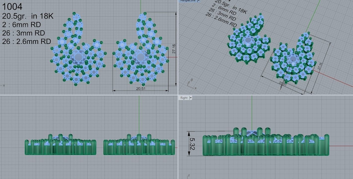 Drop Cluster Diamond Earring 1004 3D print model_4