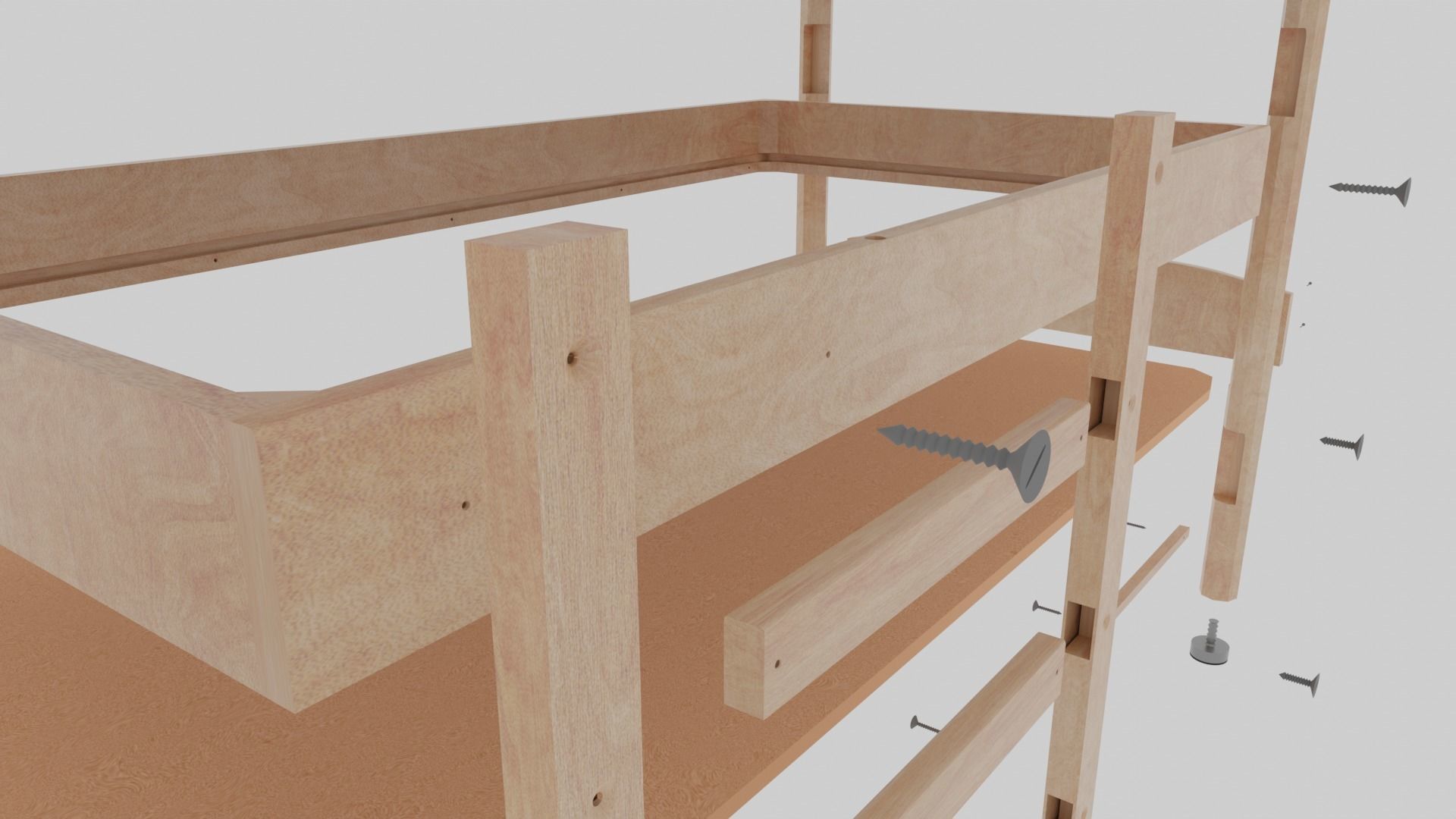 Wooden modular bunk bed 3D model_7