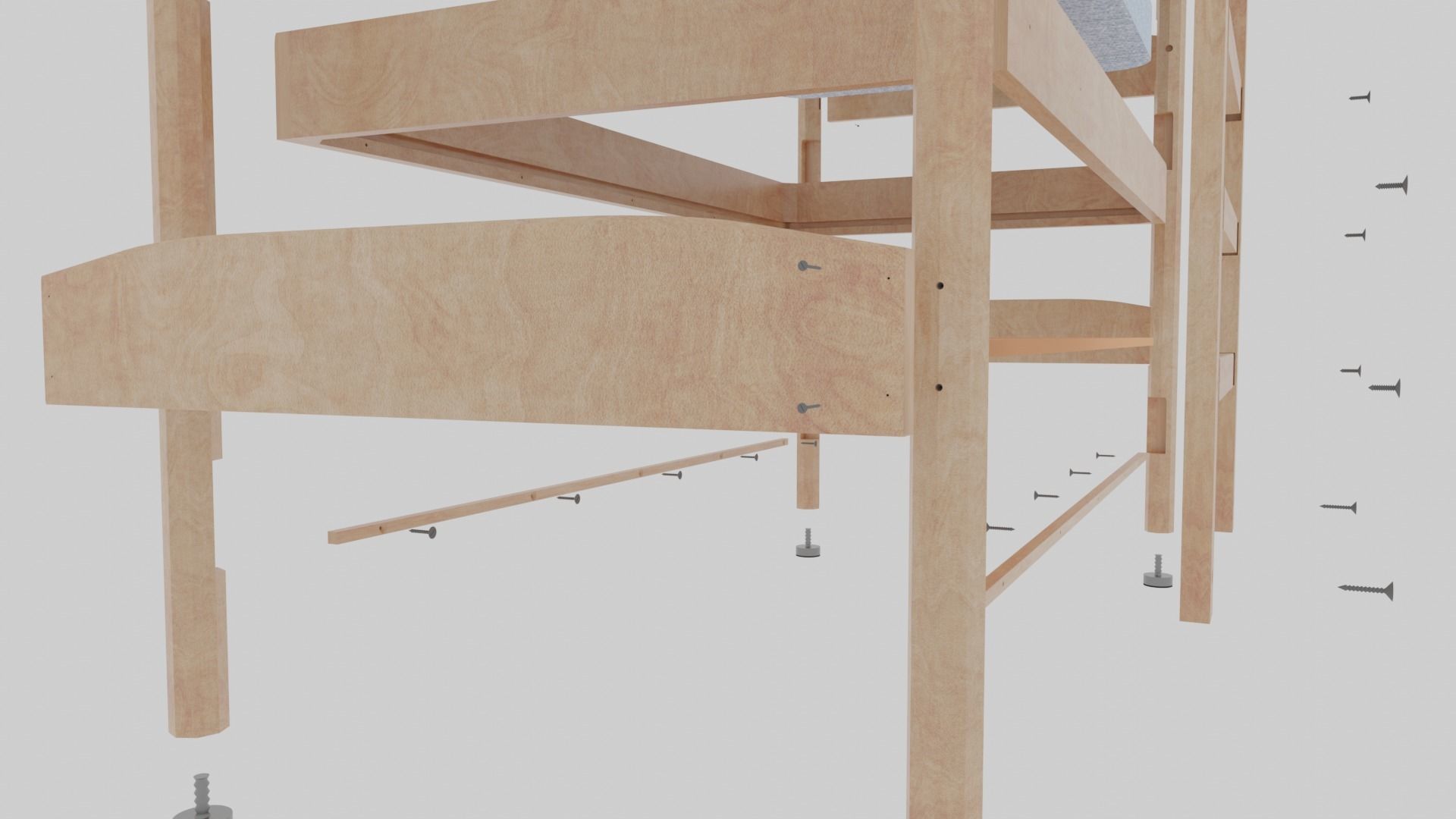 Wooden modular bunk bed 3D model_6