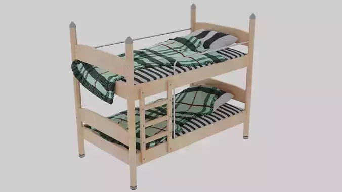 Wooden modular bunk bed 3D model
