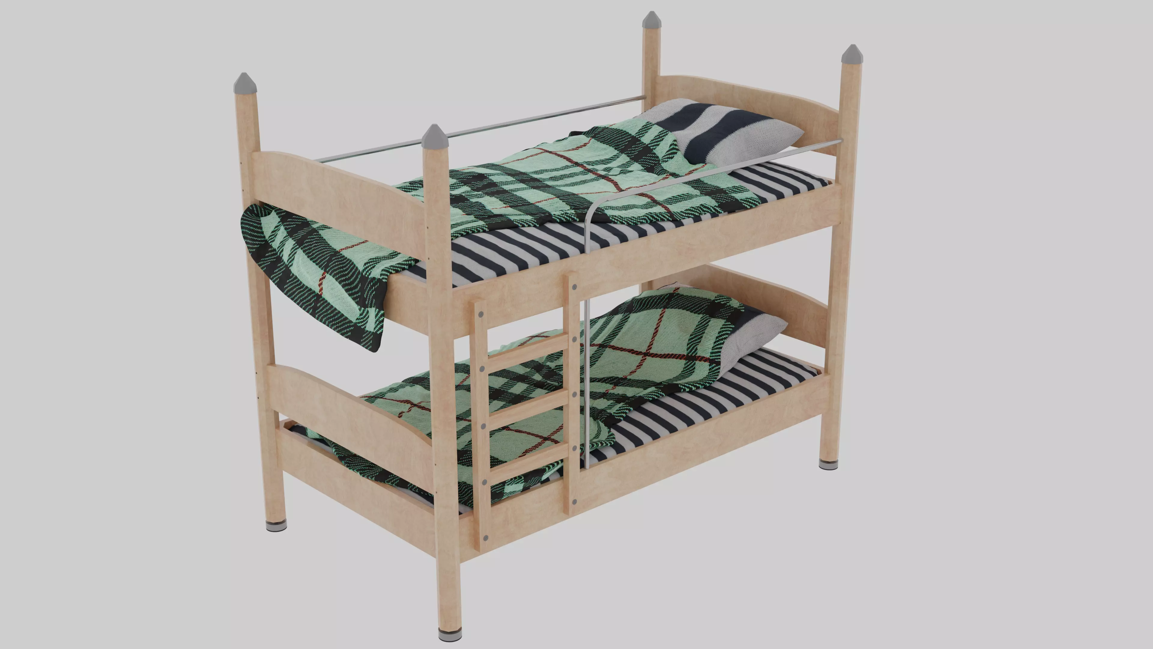 Wooden modular bunk bed 3D model_0