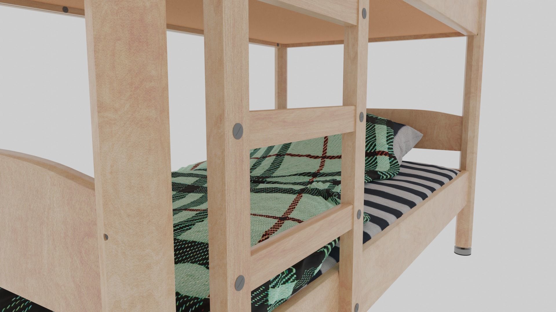 Wooden modular bunk bed 3D model_3