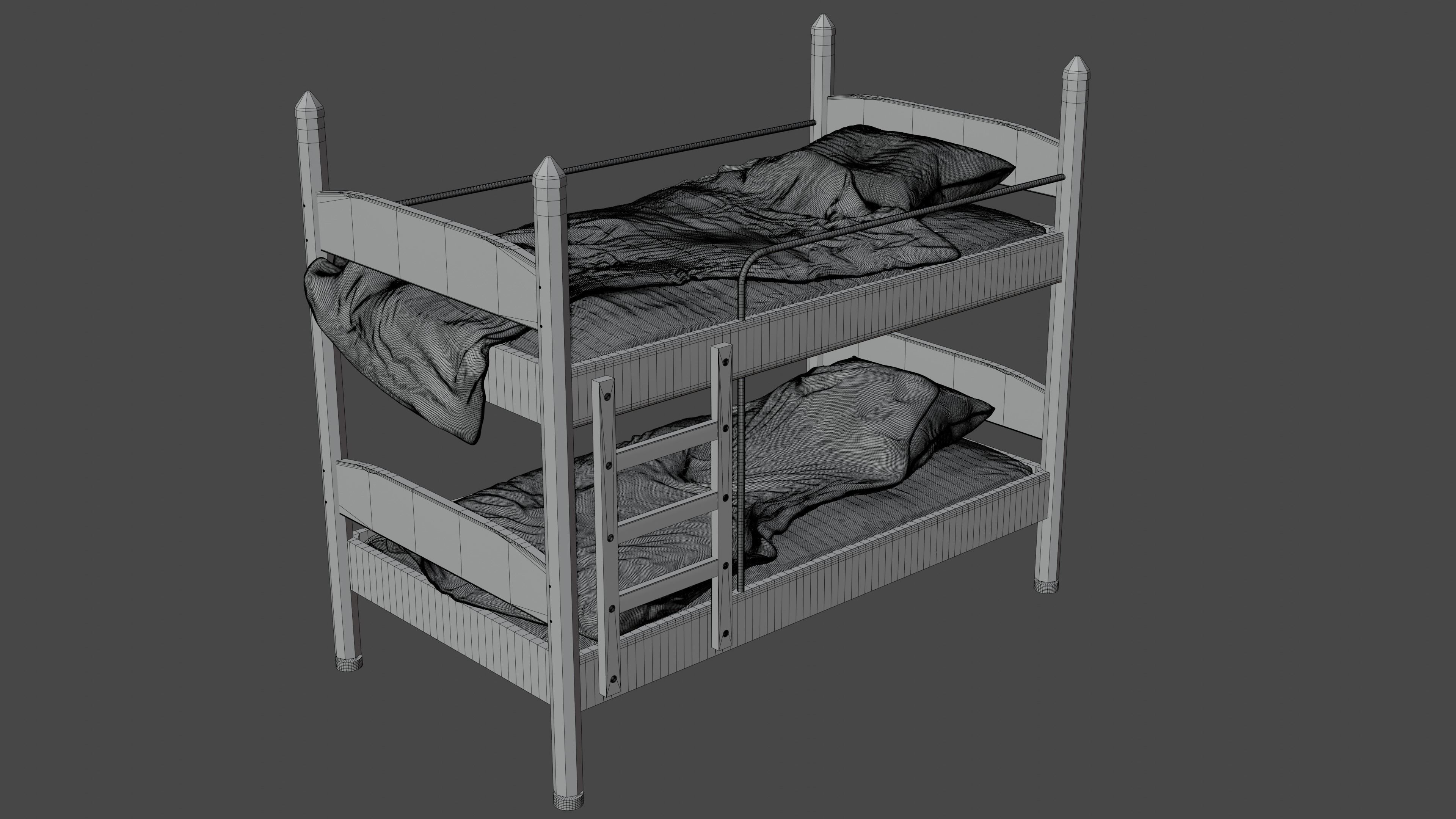 Wooden modular bunk bed 3D model_8