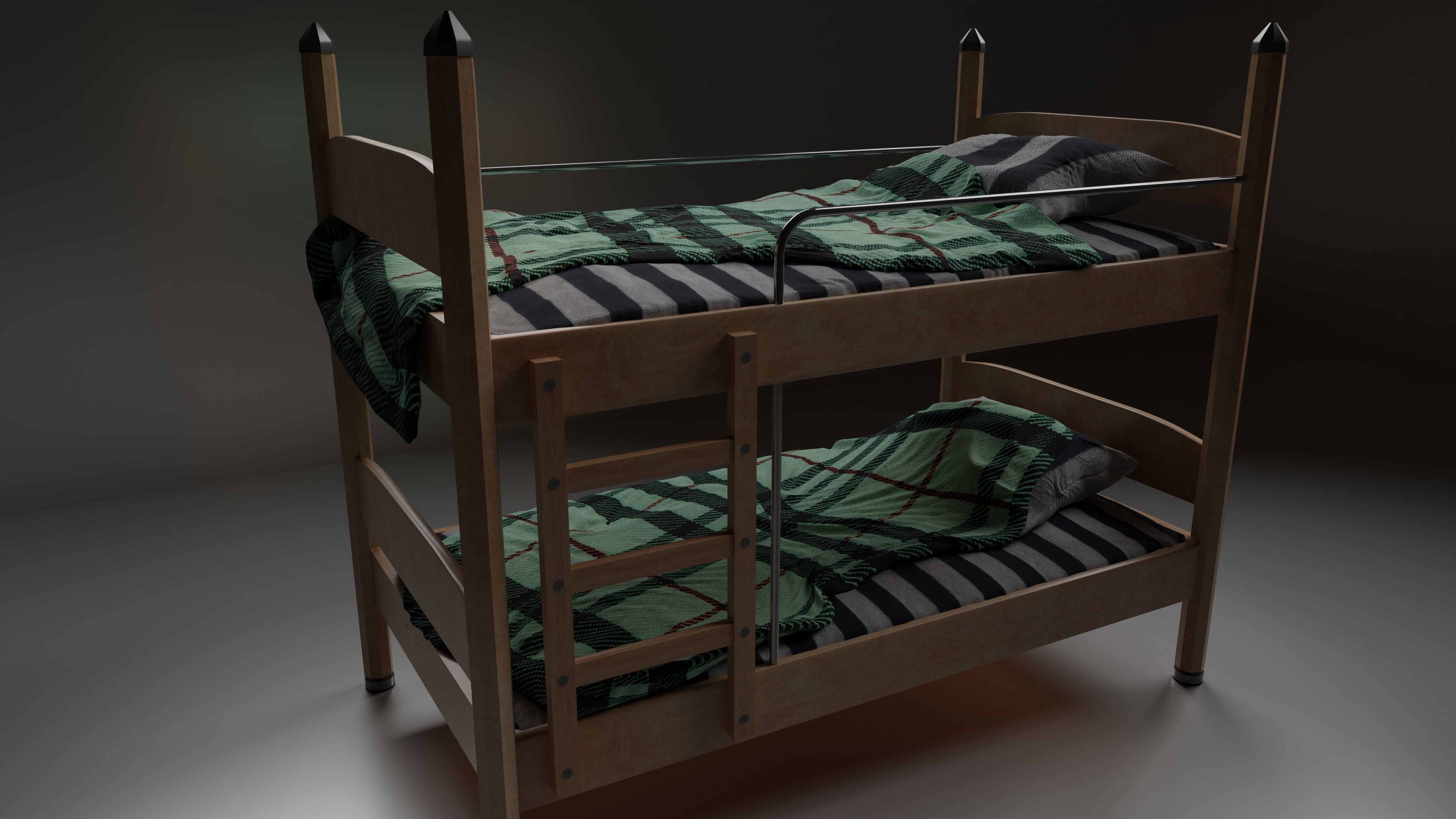 Wooden modular bunk bed 3D model_1