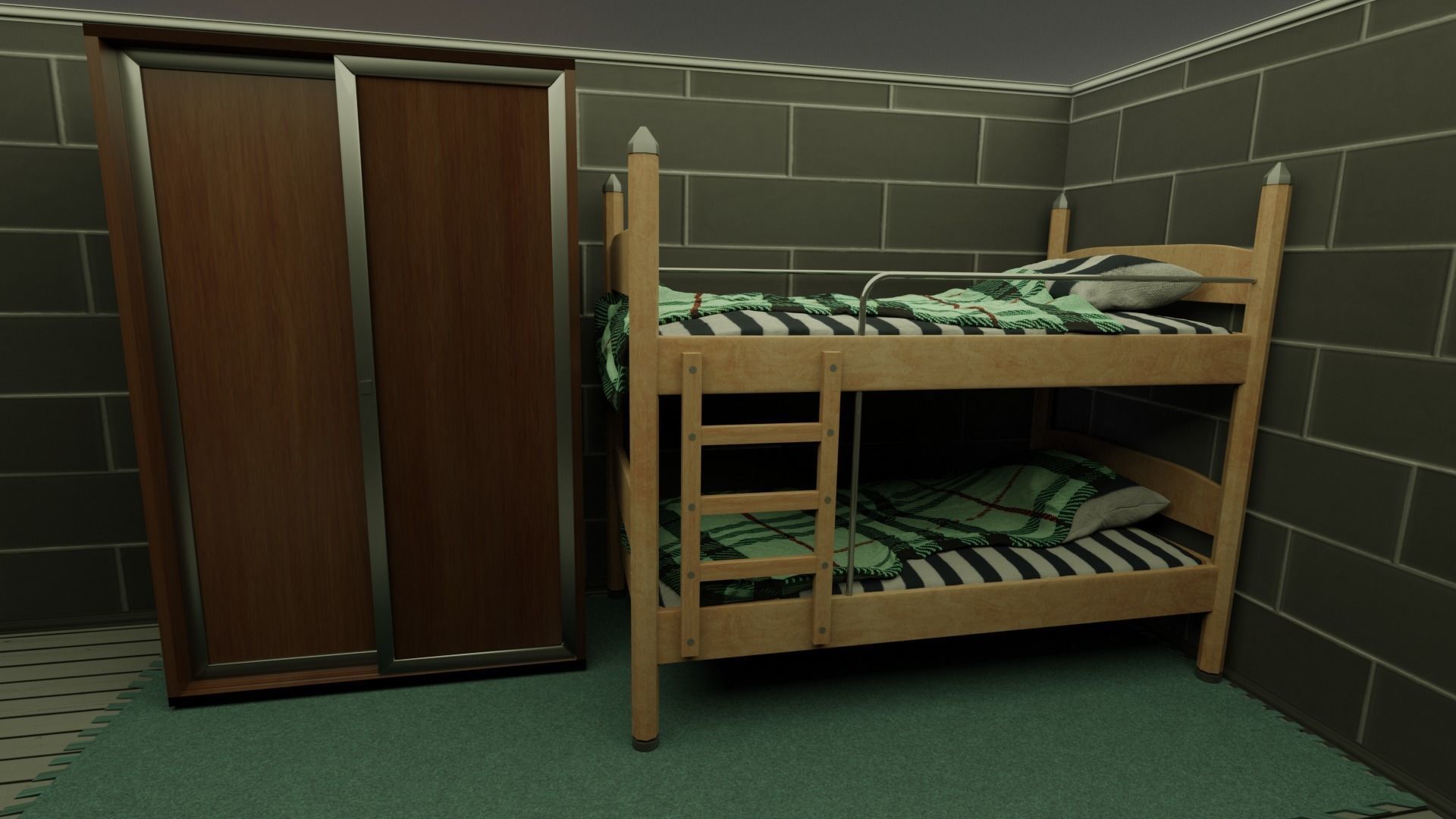 Wooden modular bunk bed 3D model_2