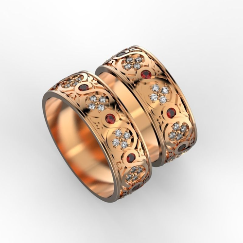 Wedding bands with ornament 