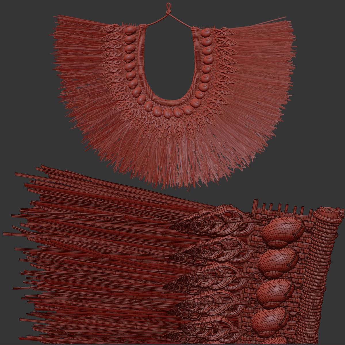 Seashell and algae necklace 3D model_4