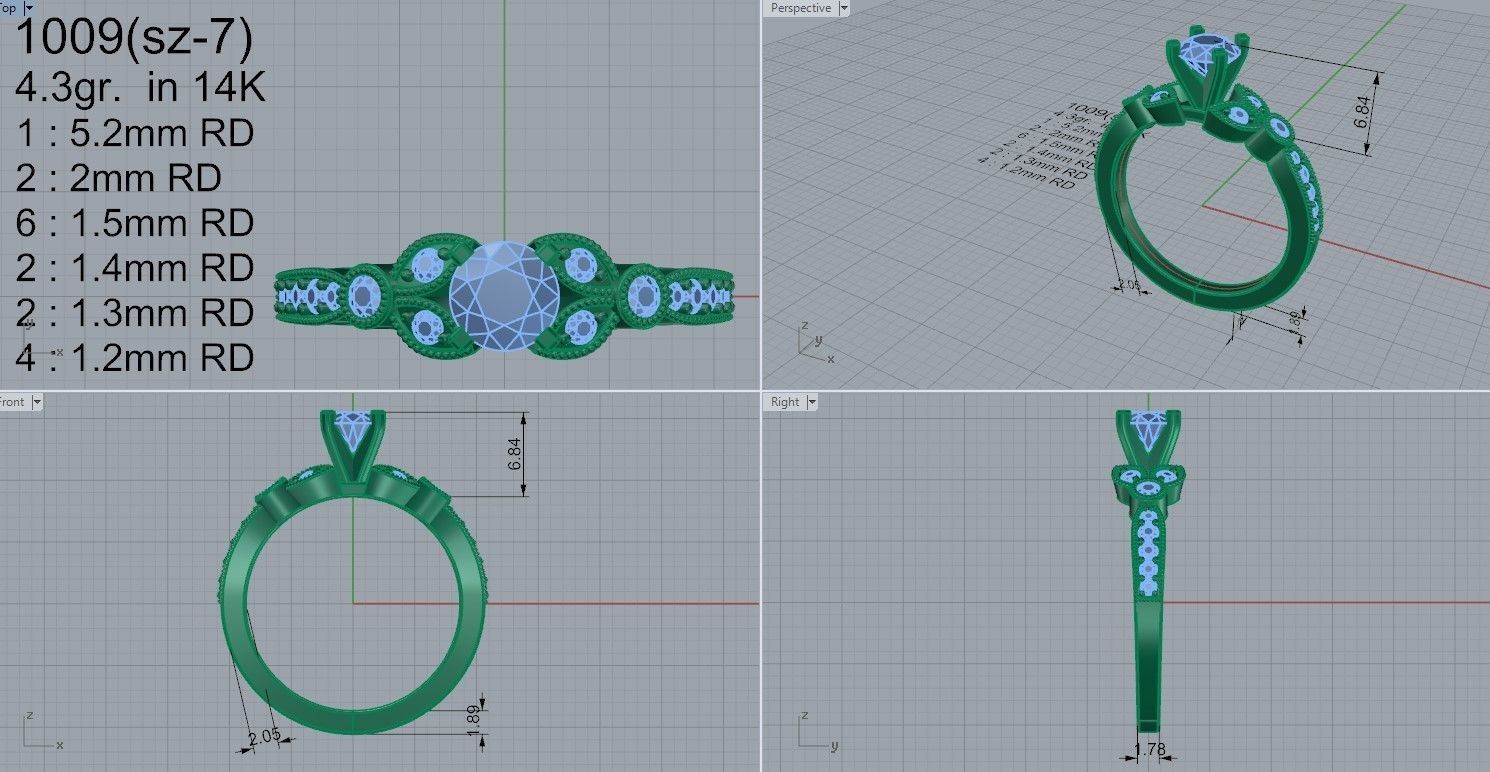 Peg Head Setting Floral Ring 1009 3D print model_4