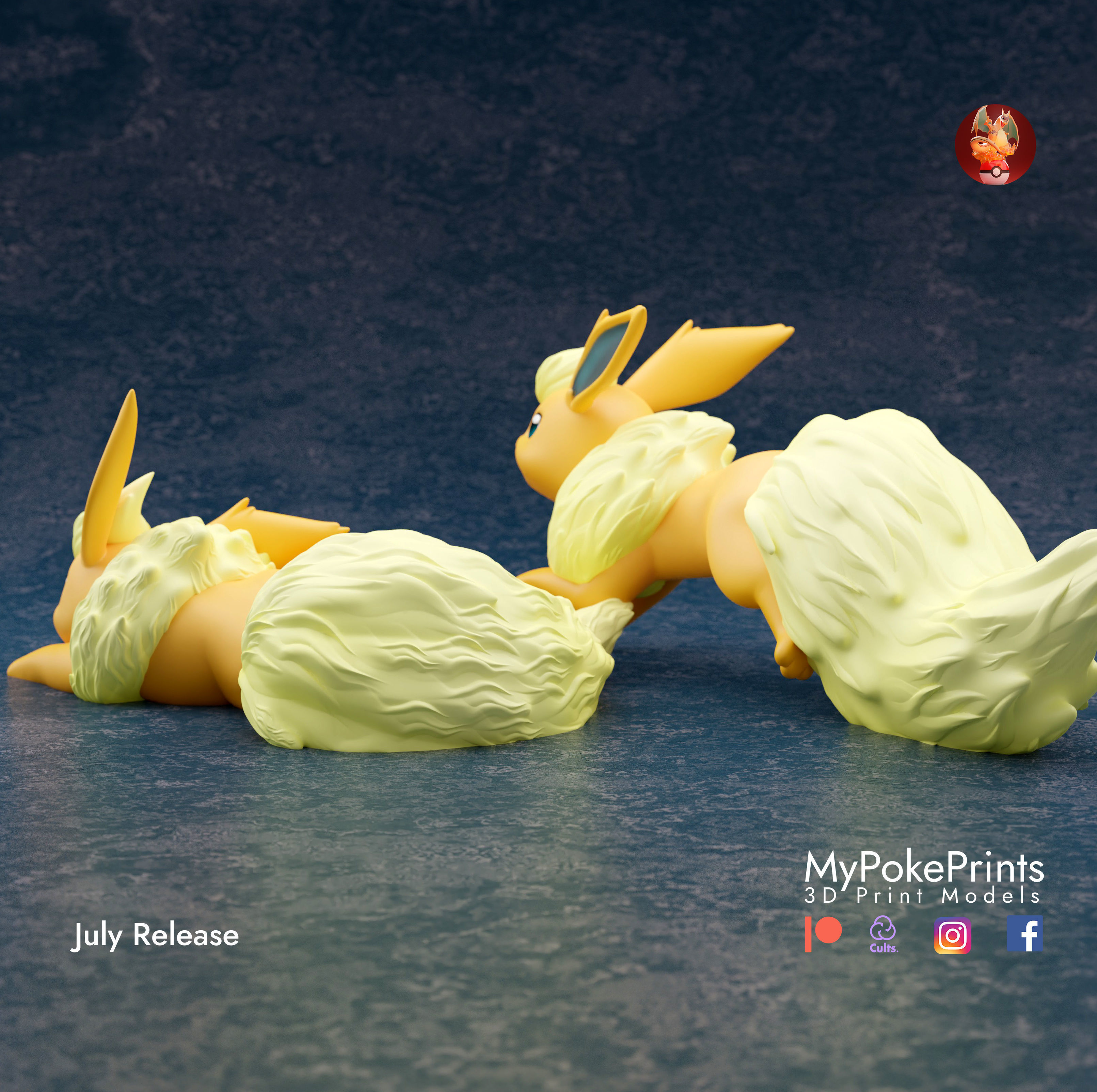 Flareon 3 poses - pre-supported eeveelution pokemon 3D print model_4