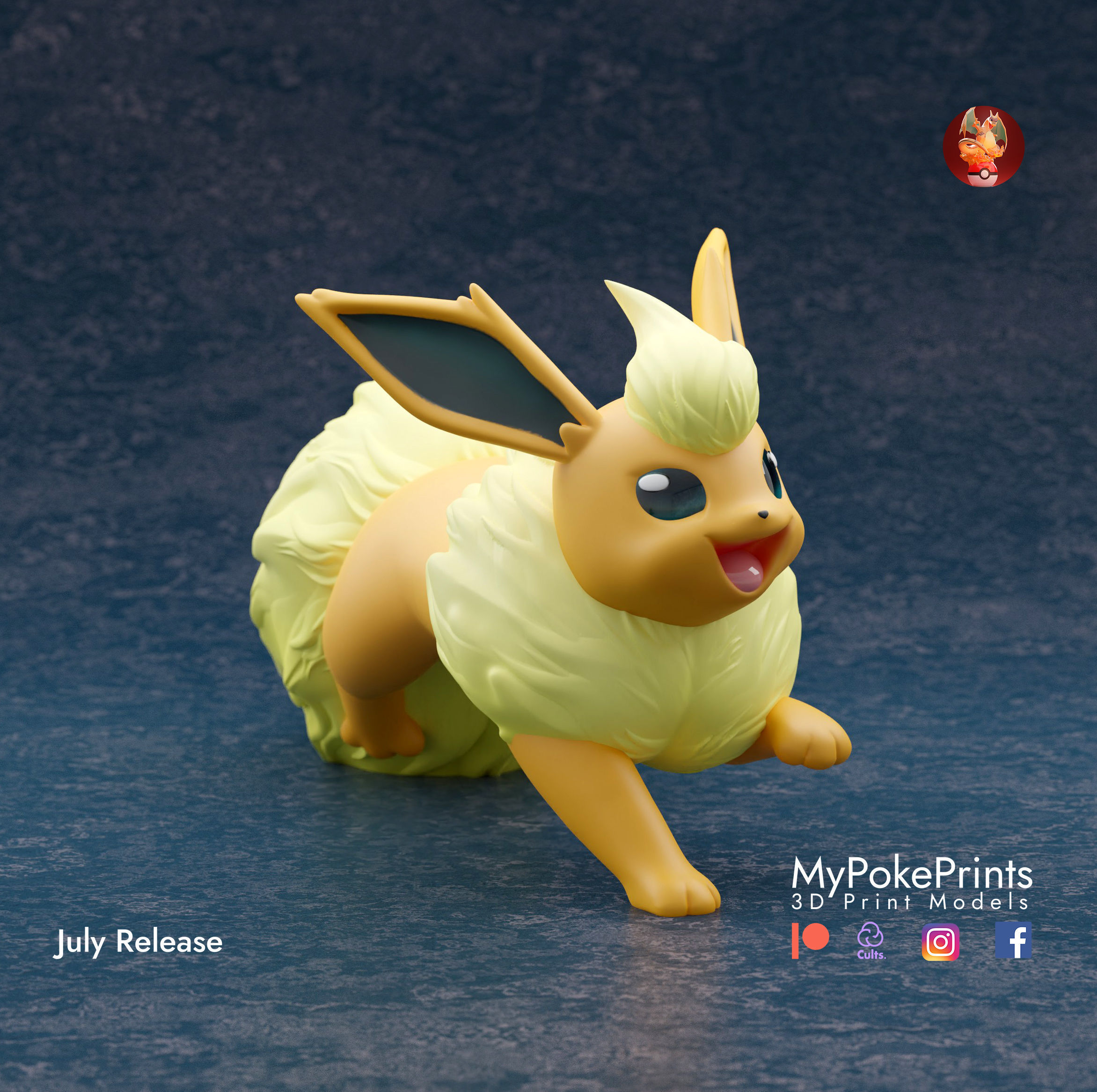 Flareon 3 poses - pre-supported eeveelution pokemon 3D print model_3
