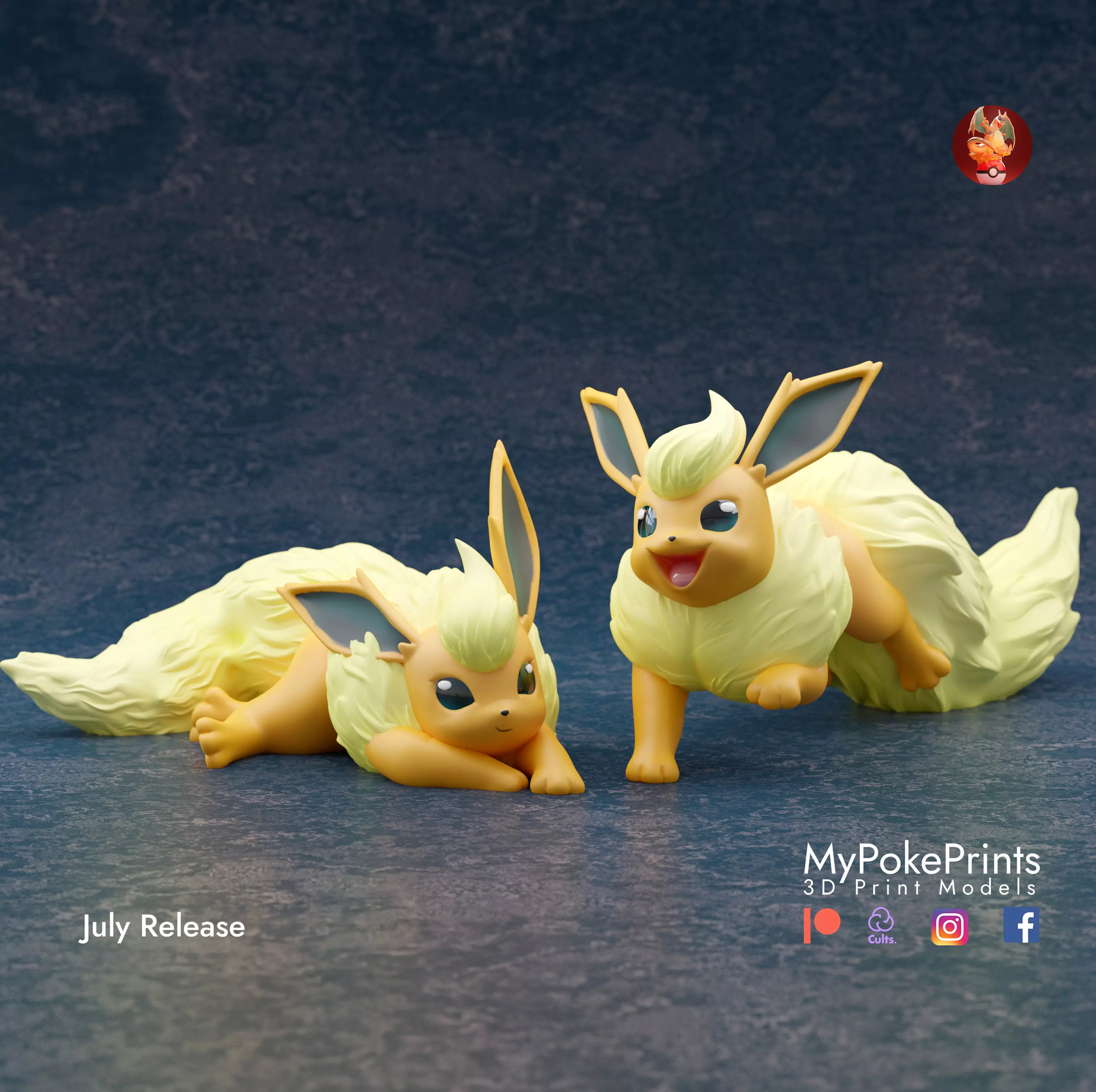 Flareon 3 poses - pre-supported eeveelution pokemon 3D print model_0
