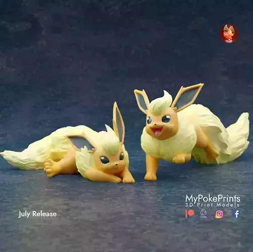 Flareon 3 poses - pre-supported eeveelution pokemon 3D print model