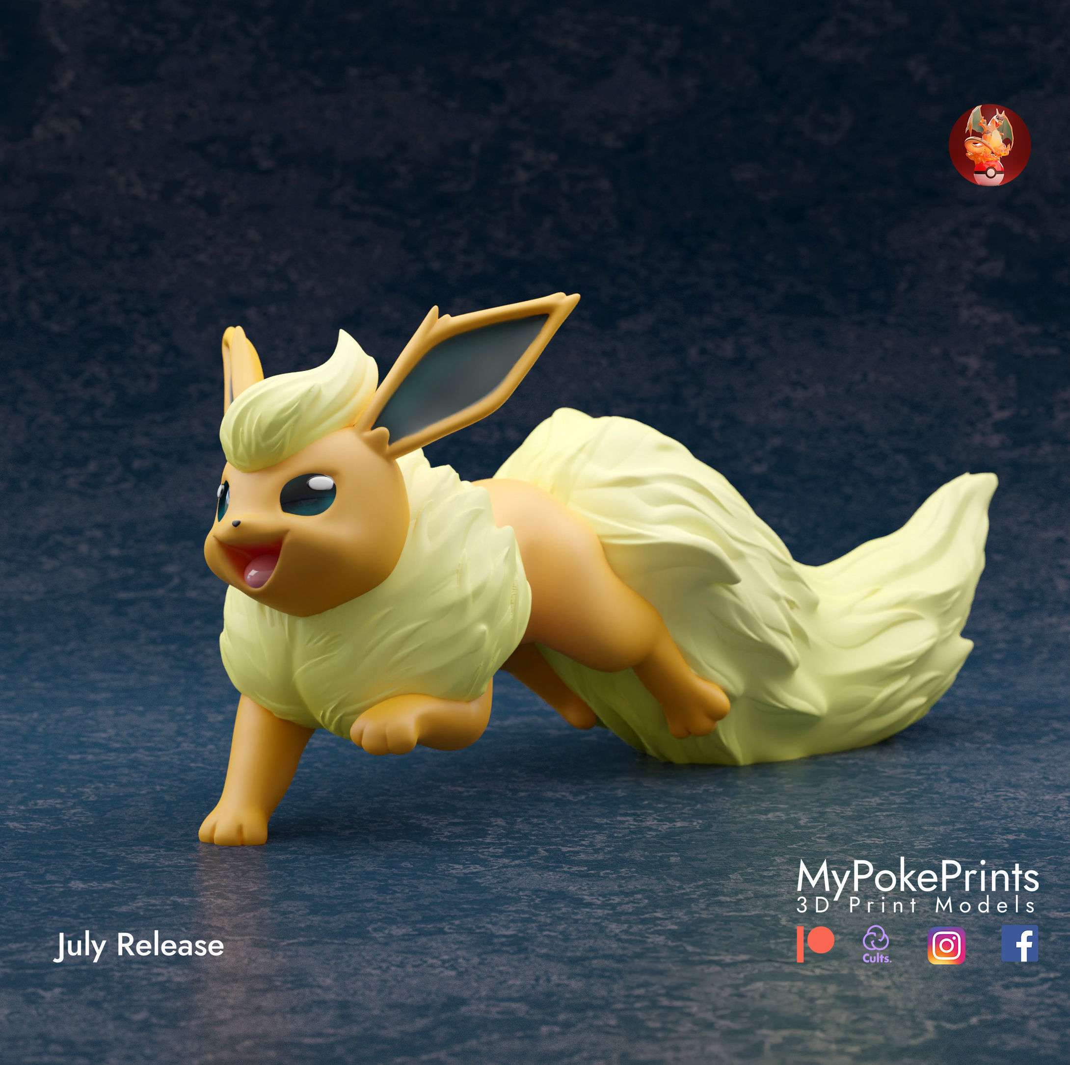 Flareon 3 poses - pre-supported eeveelution pokemon 3D print model_1