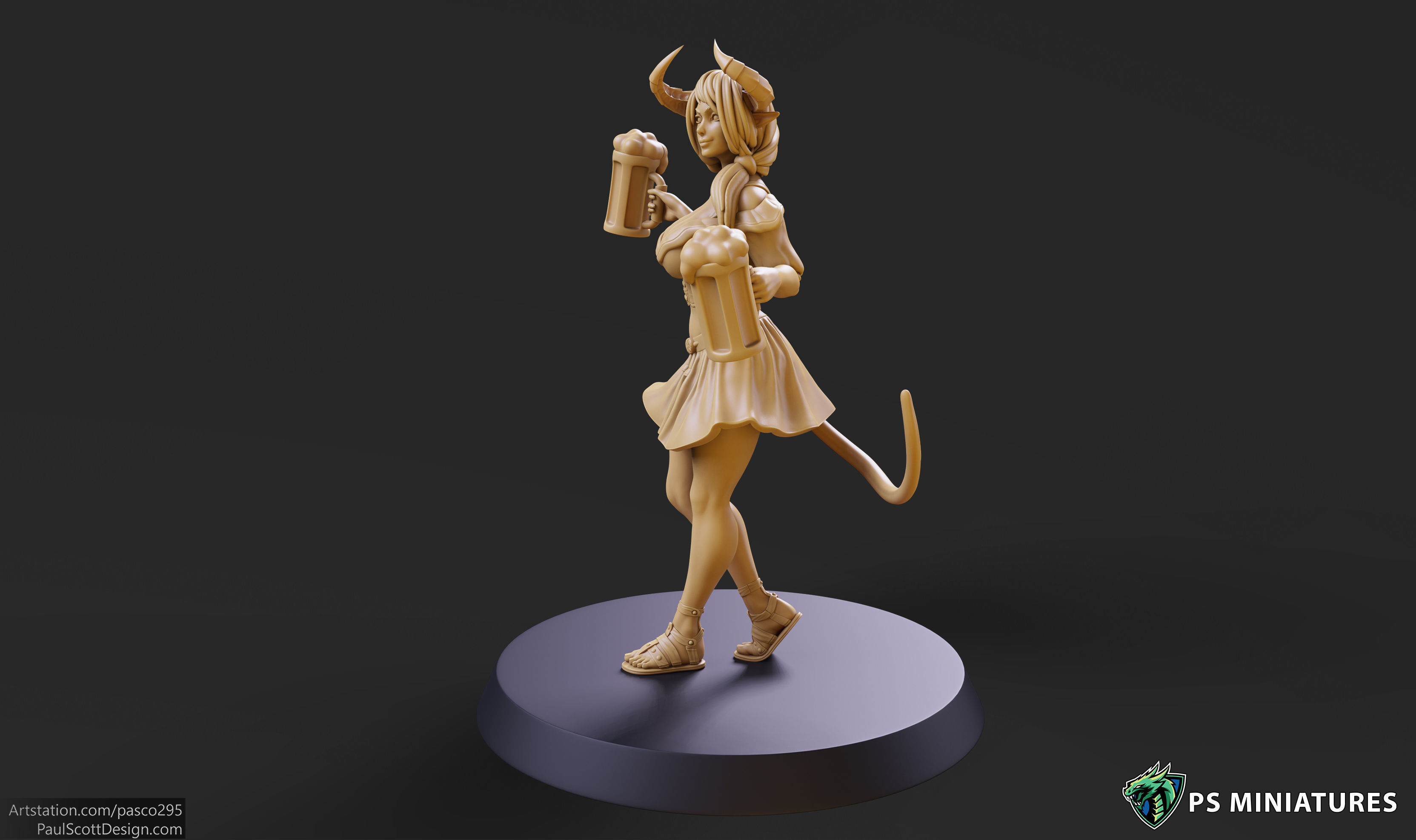Tiefling Barmaid 01 - 2 Variants 3D print model_9