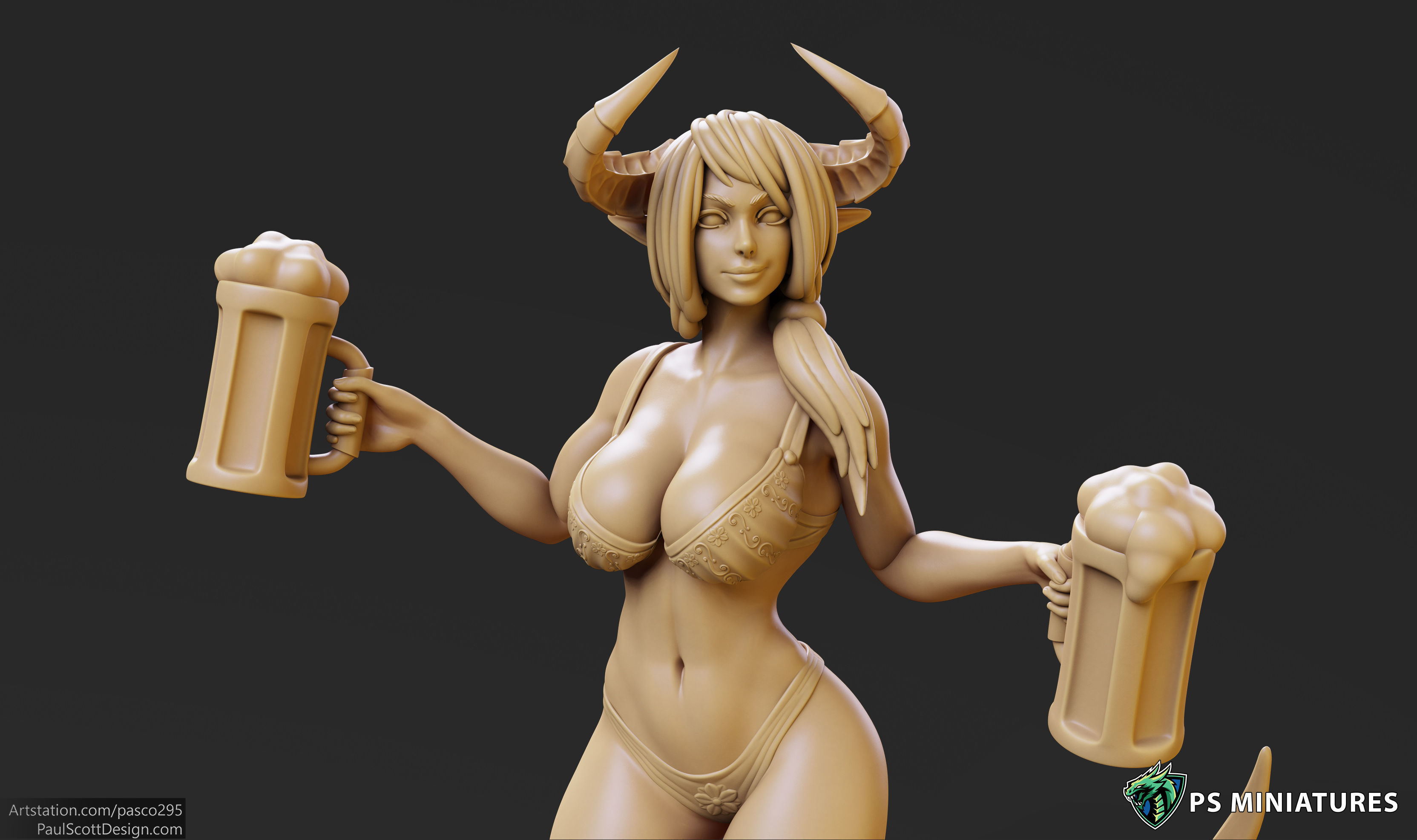 Tiefling Barmaid 01 - 2 Variants 3D print model_4