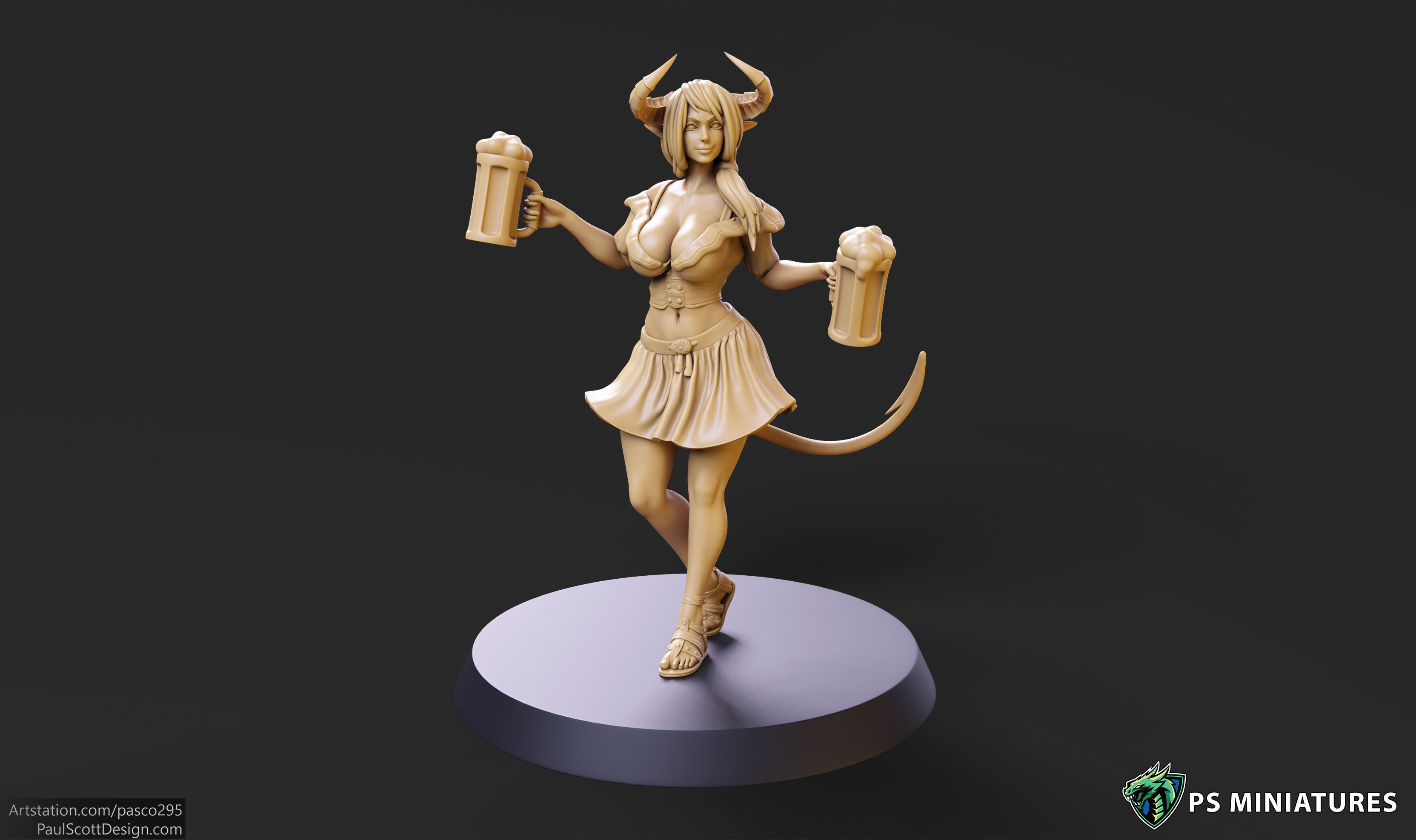 Tiefling Barmaid 01 - 2 Variants 3D print model_5