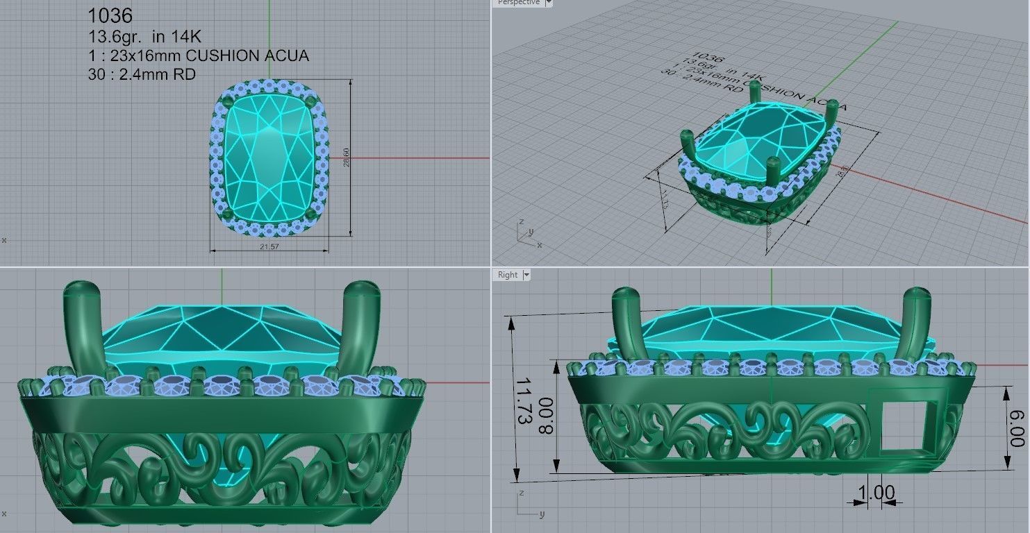 Cushion Halo Filigree Pendant 1036 3D print model_4