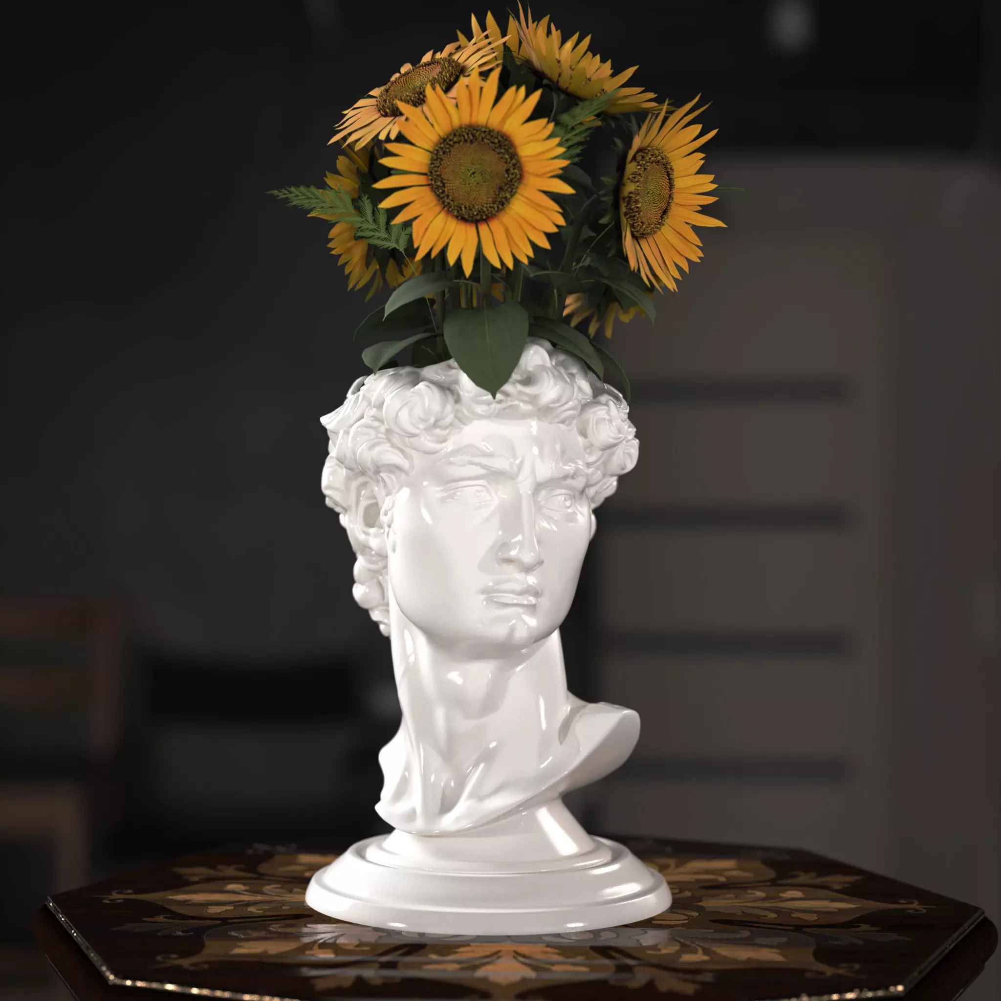 David Head Planter pot 3D print model_0