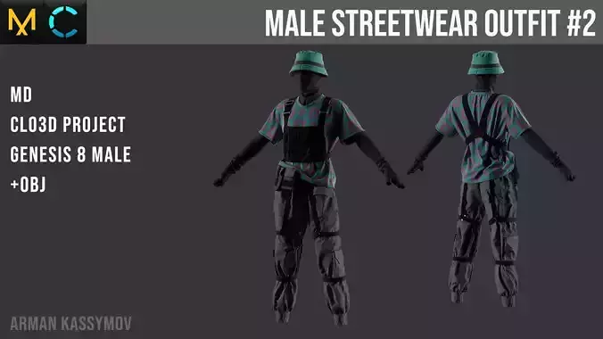 Male Streetwear Outfit Marvelous Designer Project and OBJ