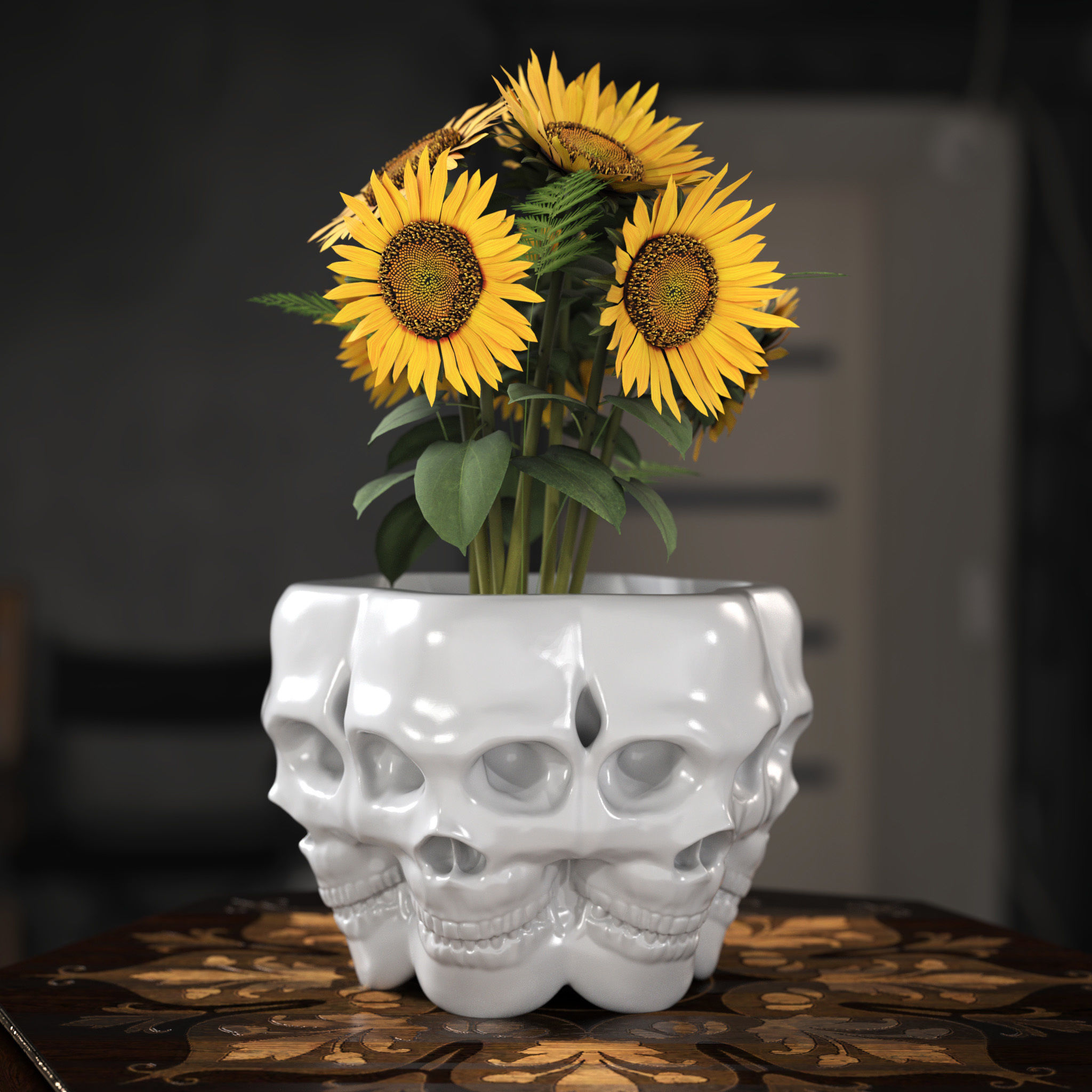 Skulls Vase - planter pot 3D print model_4