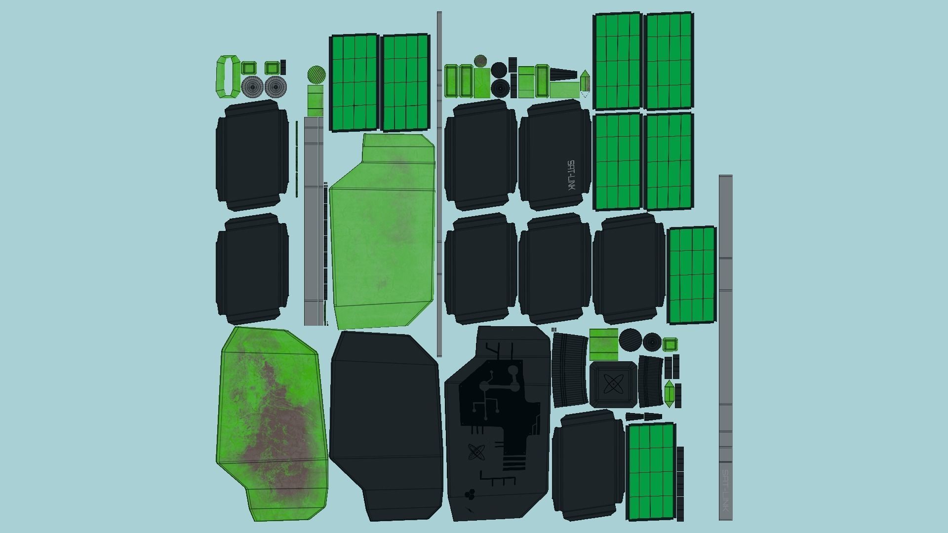 Satellite B01 Black Green - SciFi Space Design Low-poly 3D model_5