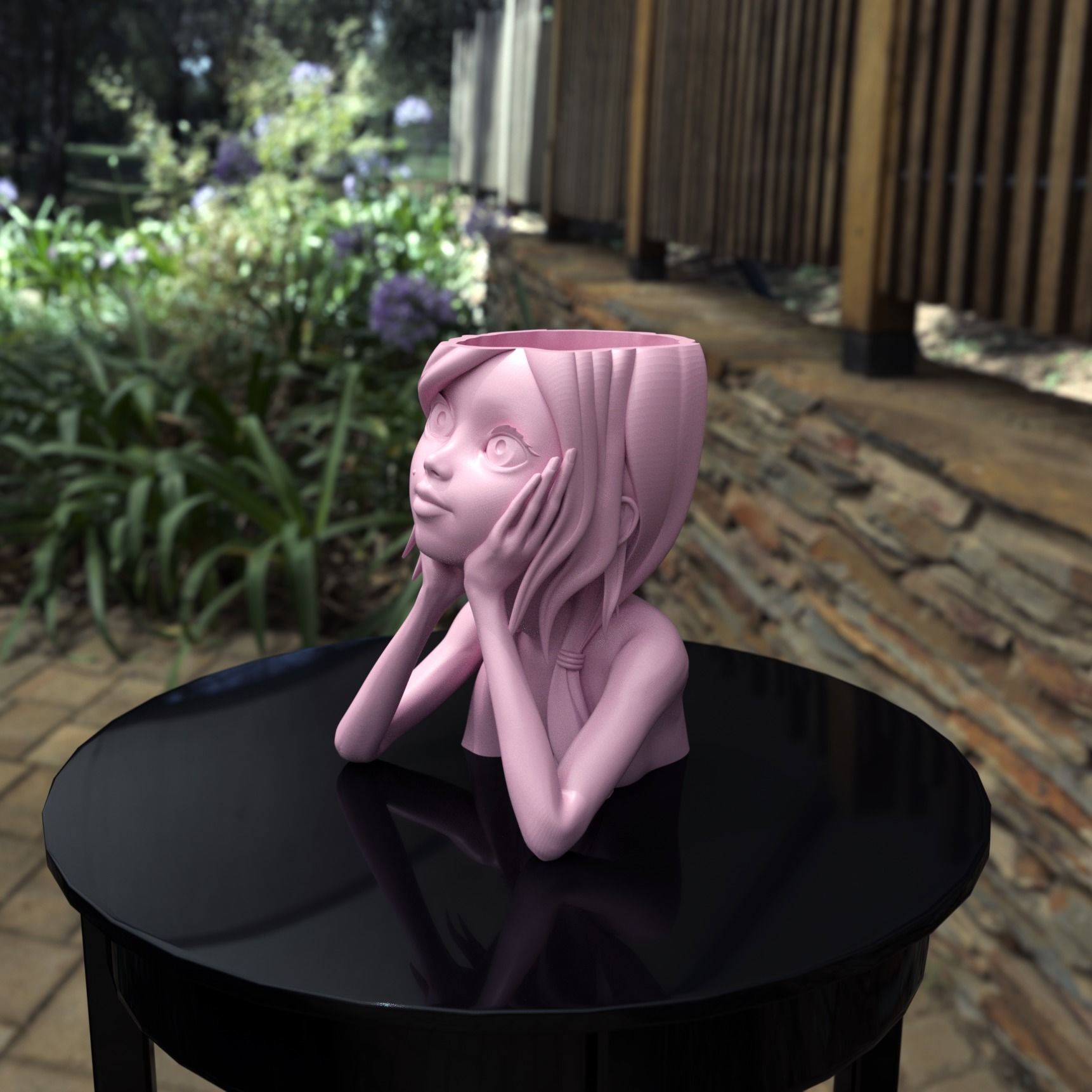 Dream girl face Flower Pot - Head Planter 3D print model_3