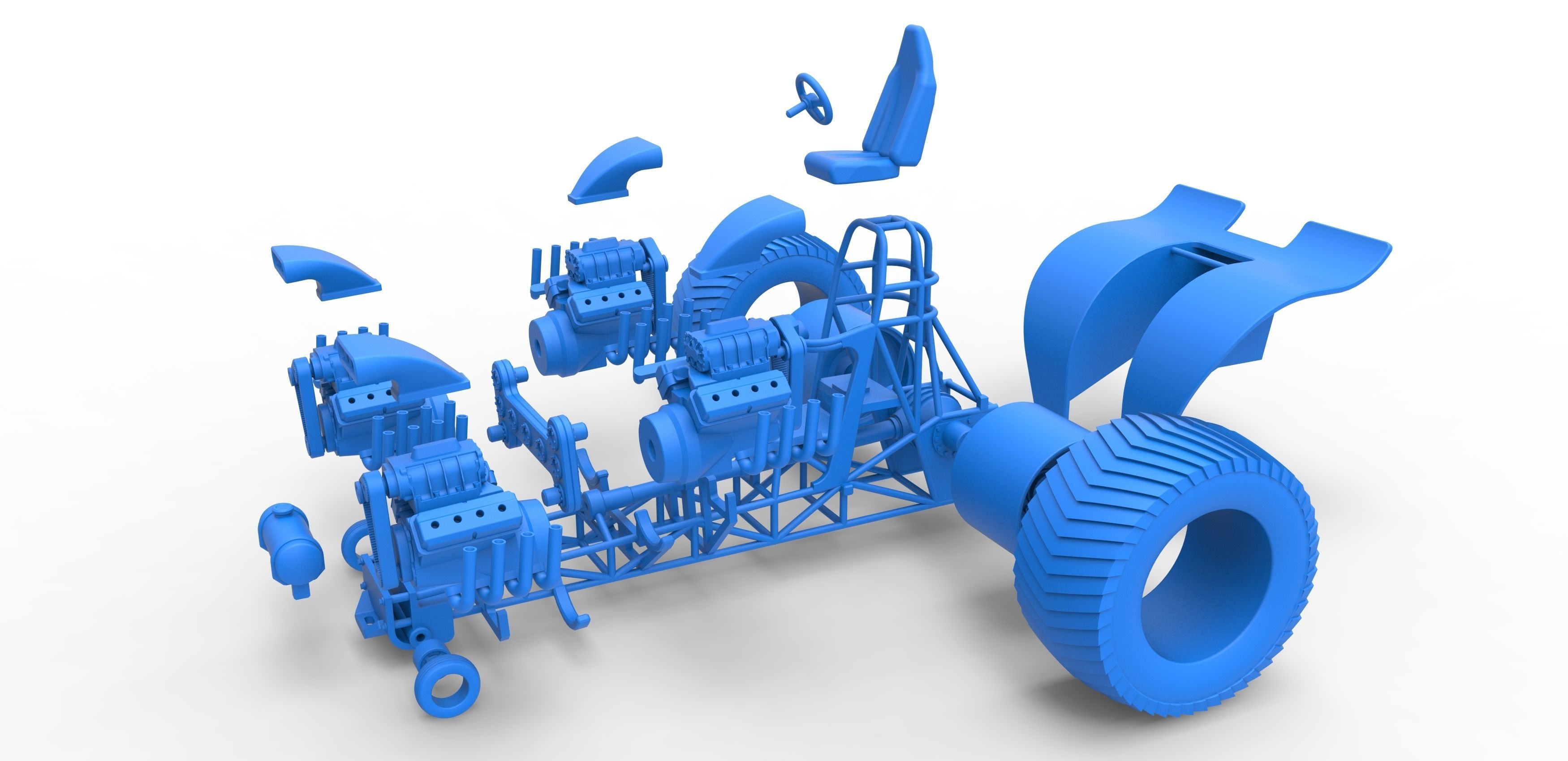 Pulling tractor 4 engines V8 Version 3 Scale 1 to 25 3D print model_29