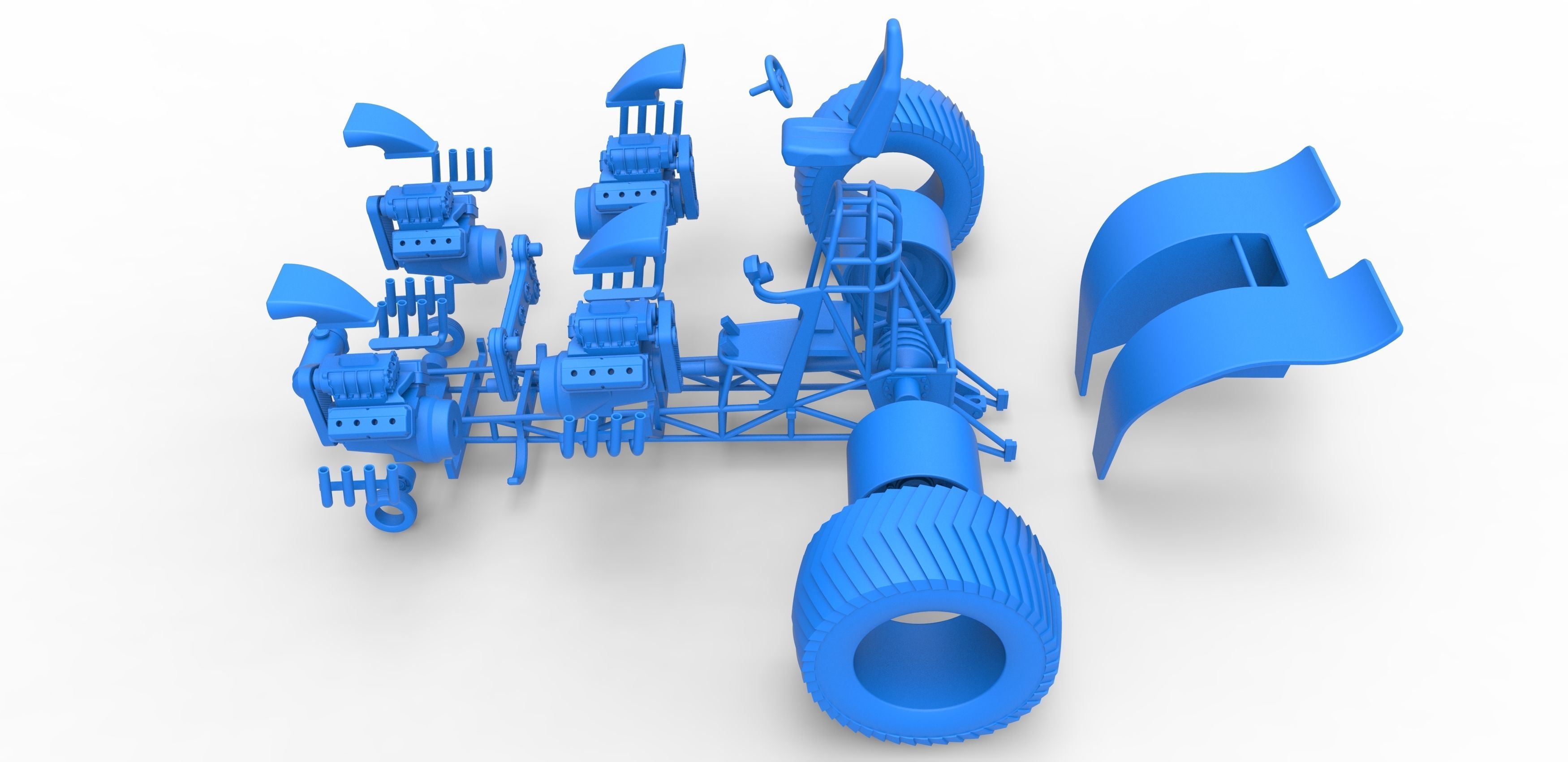 Pulling tractor 4 engines V8 Version 3 Scale 1 to 25 3D print model_34