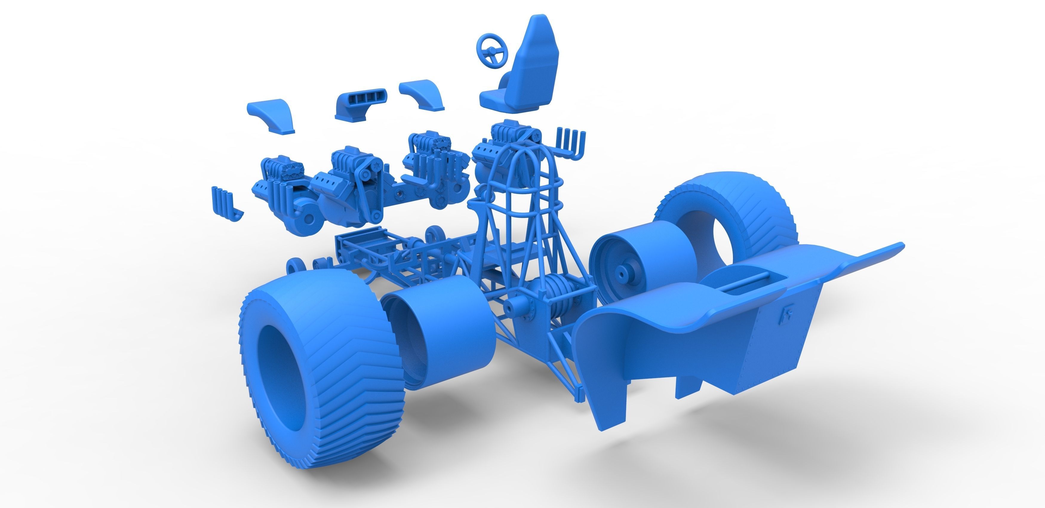 Pulling tractor 4 engines V8 Version 3 Scale 1 to 25 3D print model_35