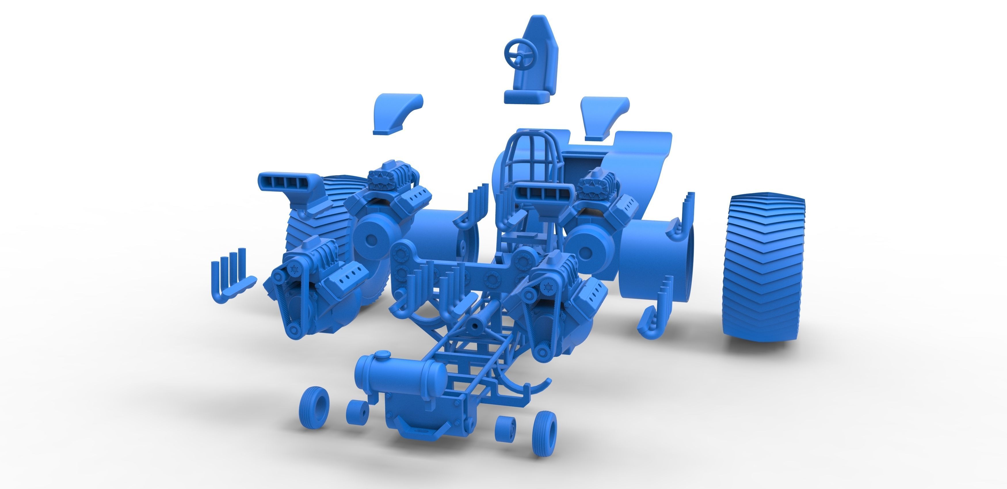 Pulling tractor 4 engines V8 Version 3 Scale 1 to 25 3D print model_32