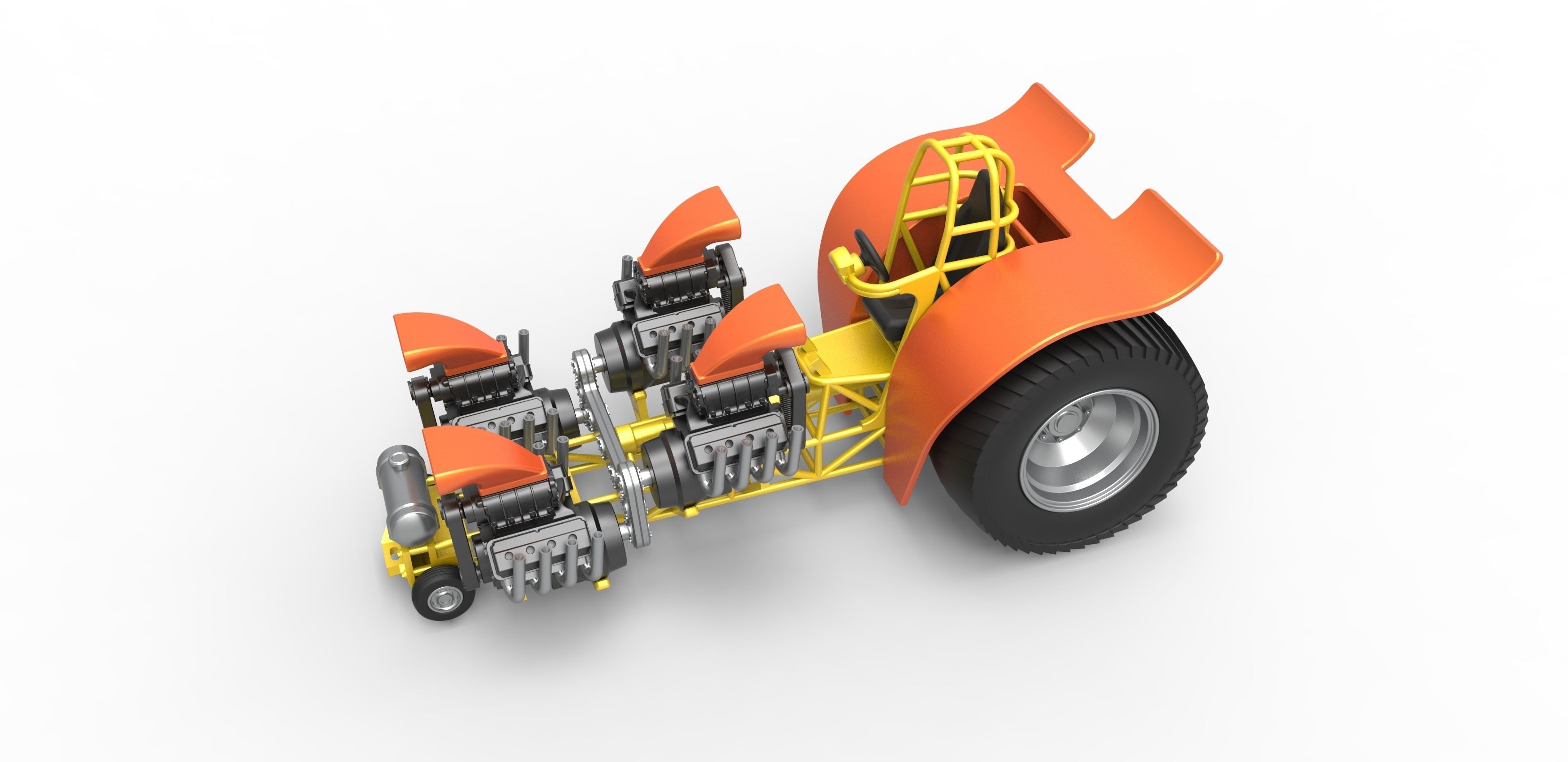 Pulling tractor 4 engines V8 Version 3 Scale 1 to 25 3D print model_2