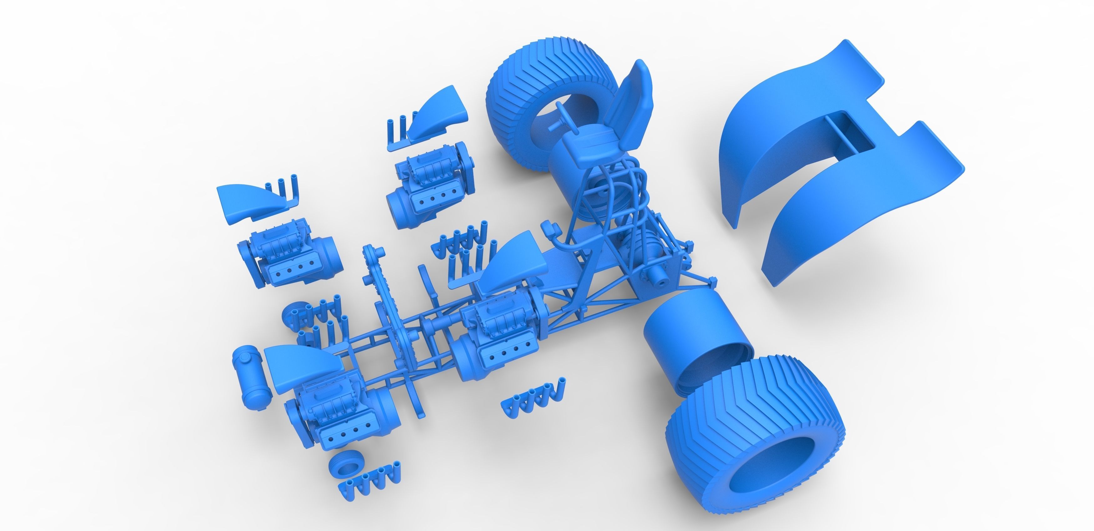 Pulling tractor 4 engines V8 Version 3 Scale 1 to 25 3D print model_30