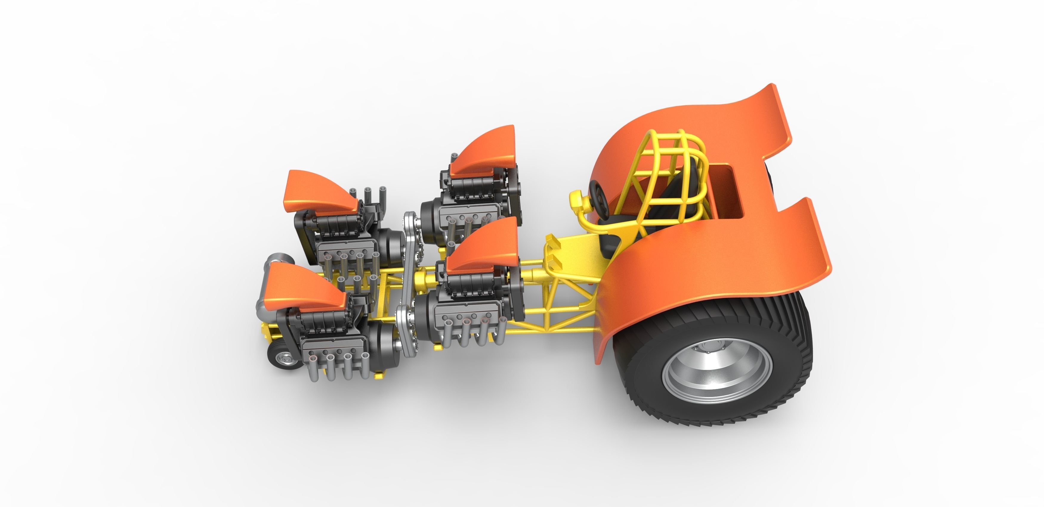 Pulling tractor 4 engines V8 Version 3 Scale 1 to 25 3D print model_9