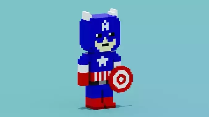 Voxel Captain America Low-poly 3D model