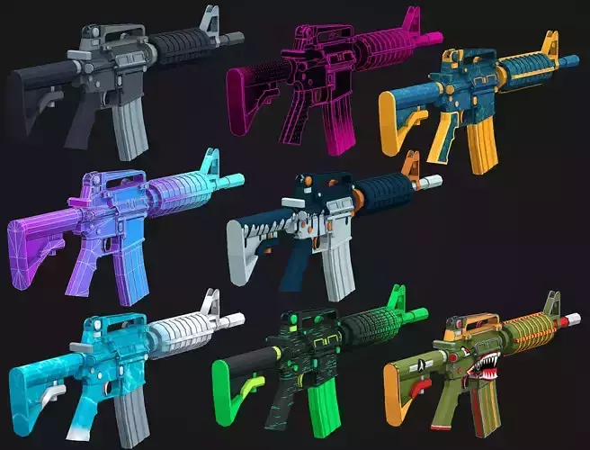 Stylized M4A1 - 7x Skins - Low Poly Mobile Ready Low-poly 3D model