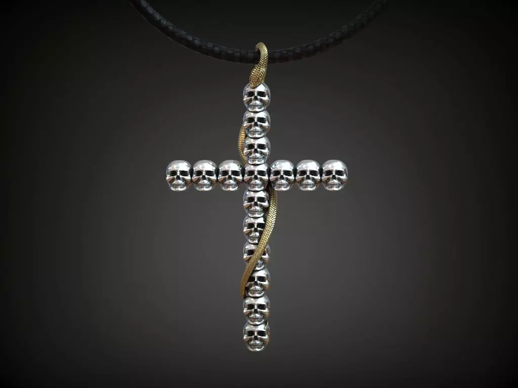 Cross skulls serpent snake biker gothic 3D print model_0