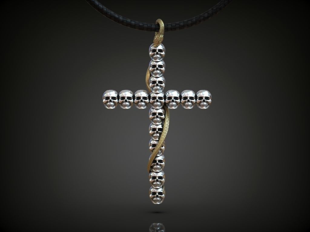 Cross skulls serpent snake biker gothic 3D print model_6