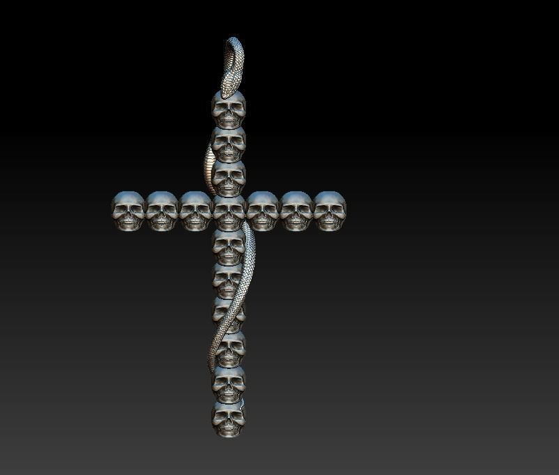 Cross skulls serpent snake biker gothic 3D print model_8