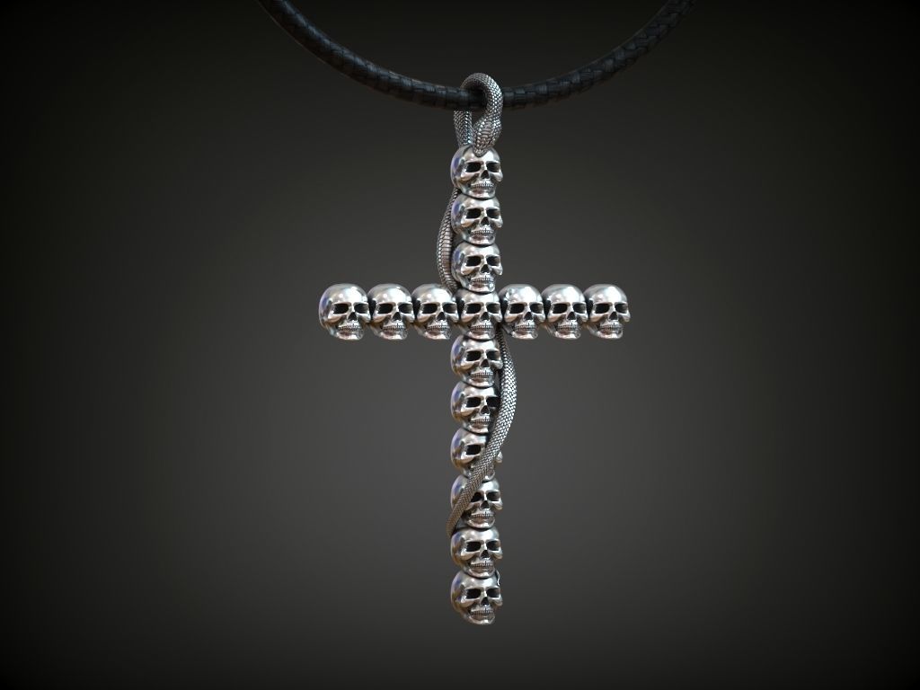 Cross skulls serpent snake biker gothic 3D print model_1