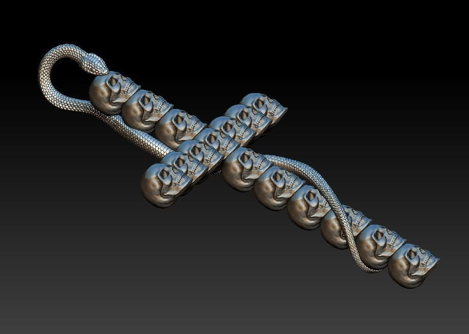 Cross skulls serpent snake biker gothic 3D print model_13