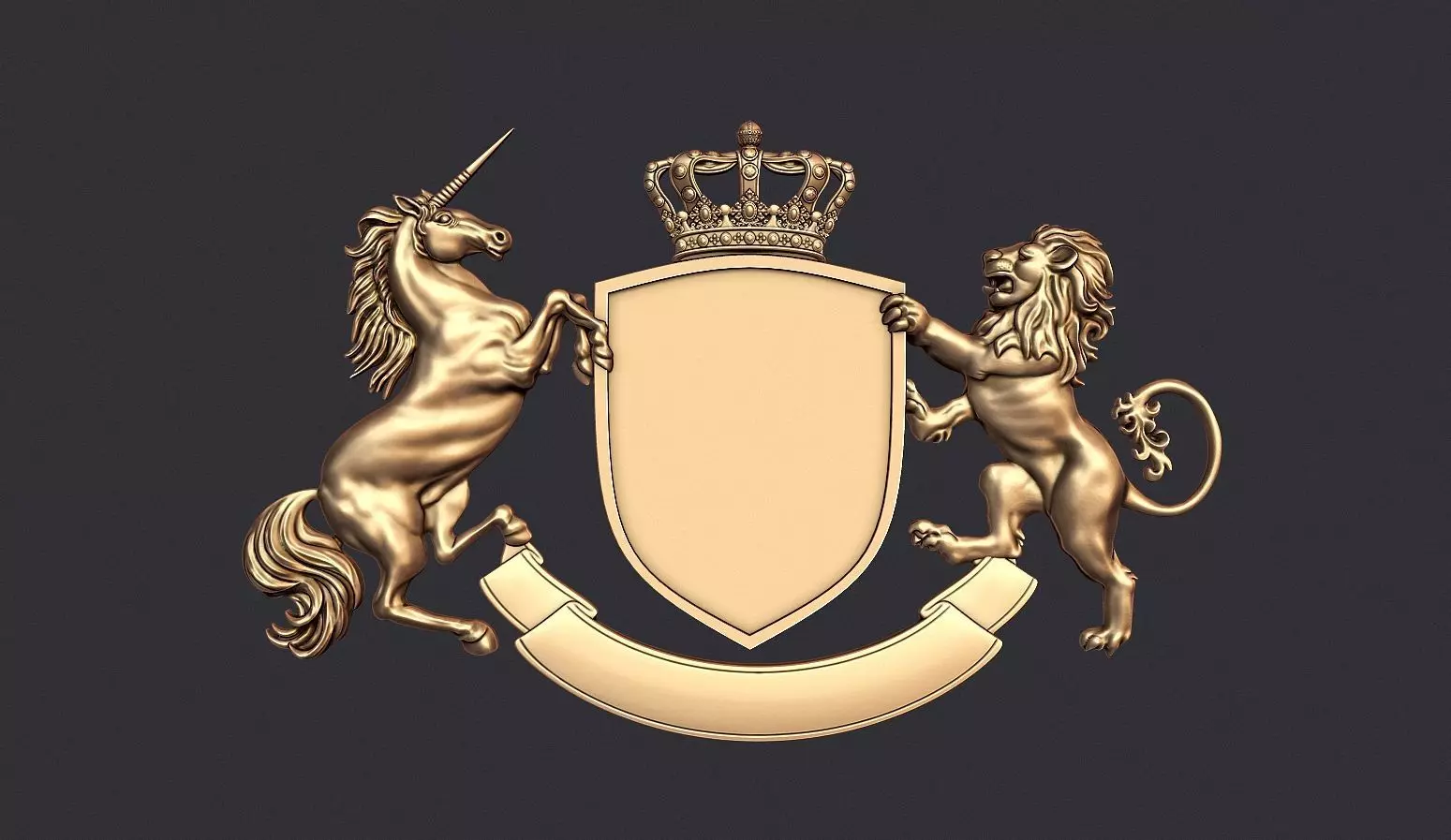 Coat of Arms Heraldic Lion and Unicorn Shield 3D print model