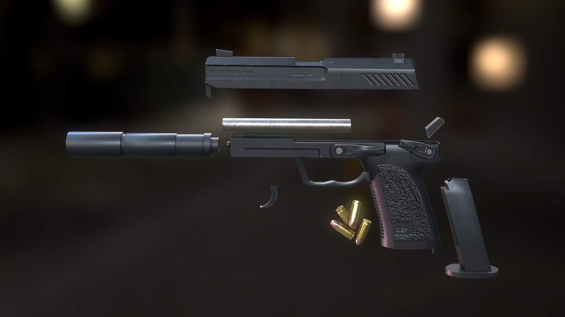 Handgun Fire Low-poly 3D model_6